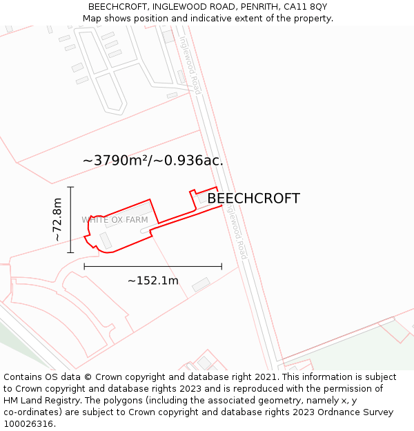 BEECHCROFT, INGLEWOOD ROAD, PENRITH, CA11 8QY: Plot and title map