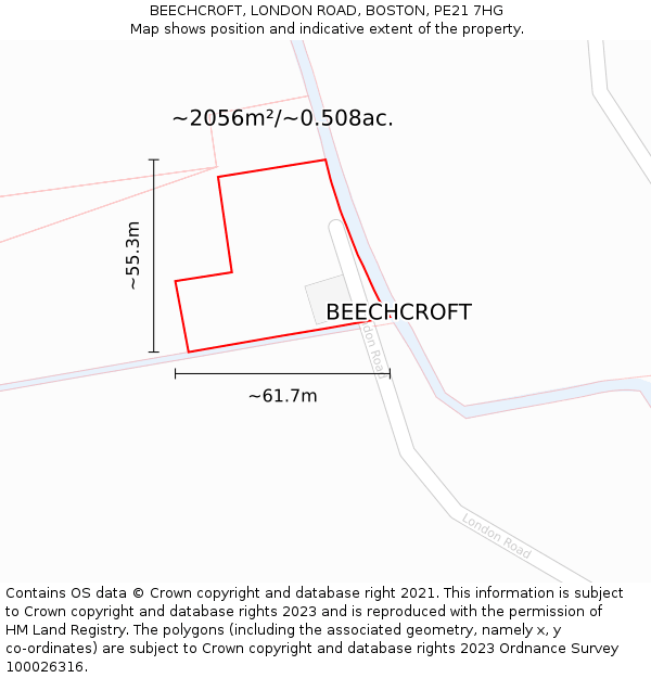 BEECHCROFT, LONDON ROAD, BOSTON, PE21 7HG: Plot and title map