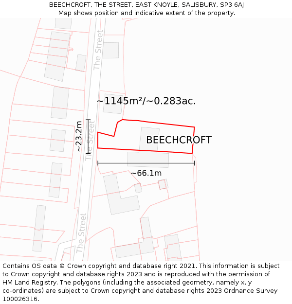 BEECHCROFT, THE STREET, EAST KNOYLE, SALISBURY, SP3 6AJ: Plot and title map