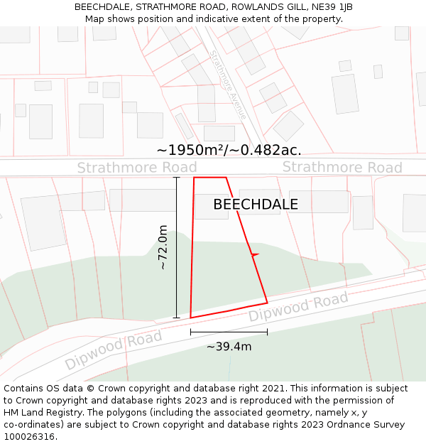 BEECHDALE, STRATHMORE ROAD, ROWLANDS GILL, NE39 1JB: Plot and title map