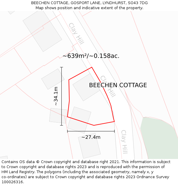 BEECHEN COTTAGE, GOSPORT LANE, LYNDHURST, SO43 7DG: Plot and title map