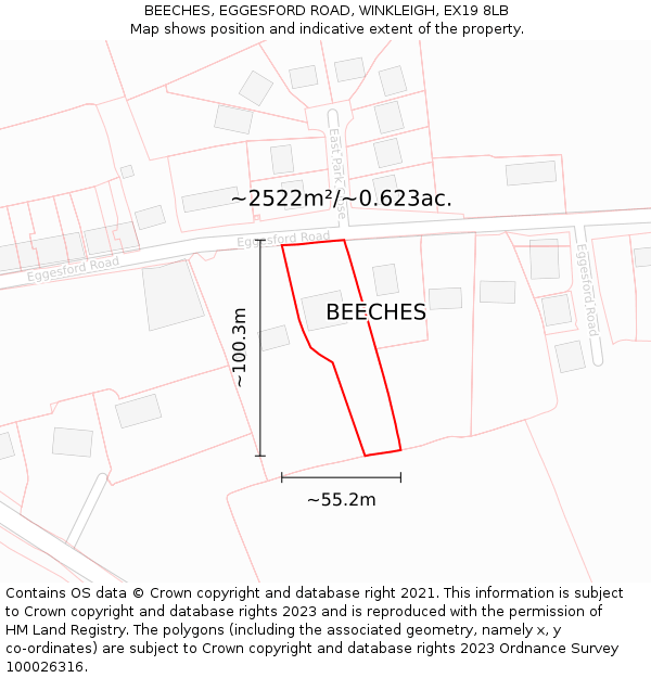 BEECHES, EGGESFORD ROAD, WINKLEIGH, EX19 8LB: Plot and title map