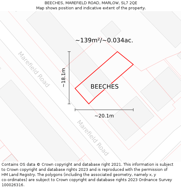 BEECHES, MAREFIELD ROAD, MARLOW, SL7 2QE: Plot and title map