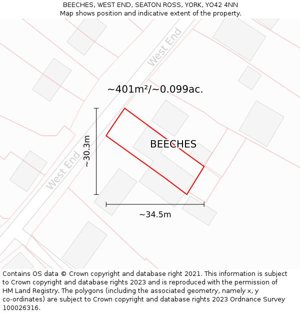 BEECHES, WEST END, SEATON ROSS, YORK, YO42 4NN: Plot and title map