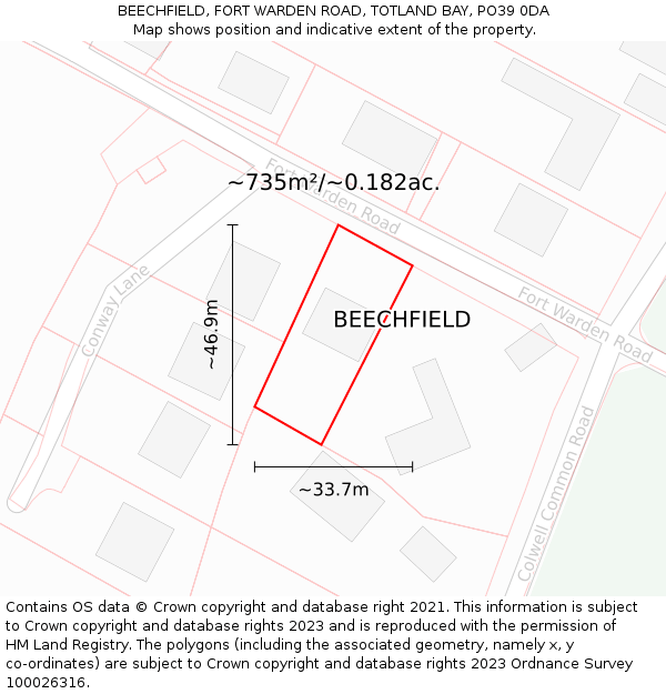 BEECHFIELD, FORT WARDEN ROAD, TOTLAND BAY, PO39 0DA: Plot and title map