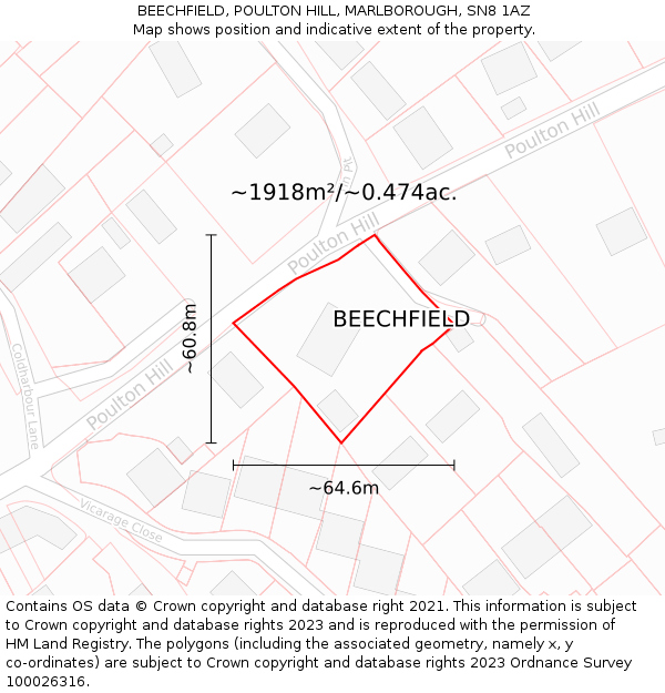 BEECHFIELD, POULTON HILL, MARLBOROUGH, SN8 1AZ: Plot and title map