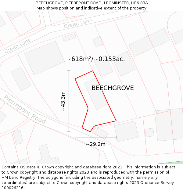 BEECHGROVE, PIERREPONT ROAD, LEOMINSTER, HR6 8RA: Plot and title map