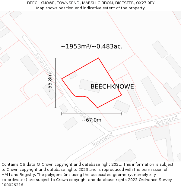 BEECHKNOWE, TOWNSEND, MARSH GIBBON, BICESTER, OX27 0EY: Plot and title map