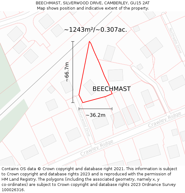 BEECHMAST, SILVERWOOD DRIVE, CAMBERLEY, GU15 2AT: Plot and title map