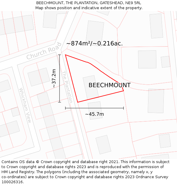 BEECHMOUNT, THE PLANTATION, GATESHEAD, NE9 5RL: Plot and title map