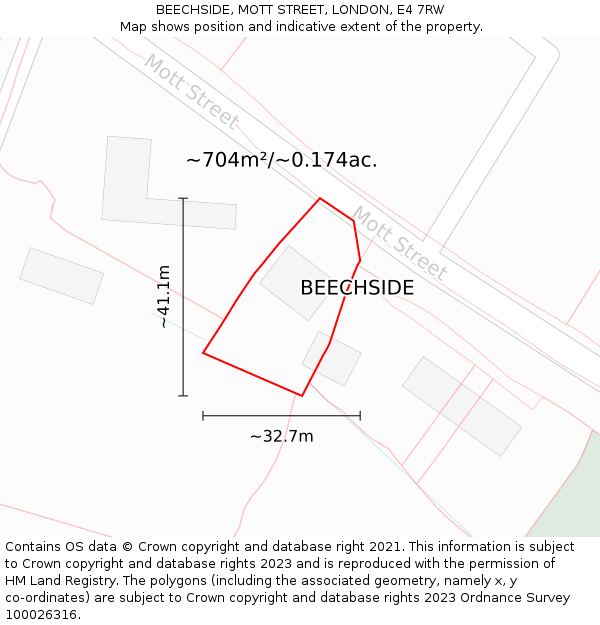 BEECHSIDE, MOTT STREET, LONDON, E4 7RW: Plot and title map