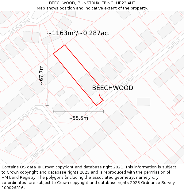 BEECHWOOD, BUNSTRUX, TRING, HP23 4HT: Plot and title map