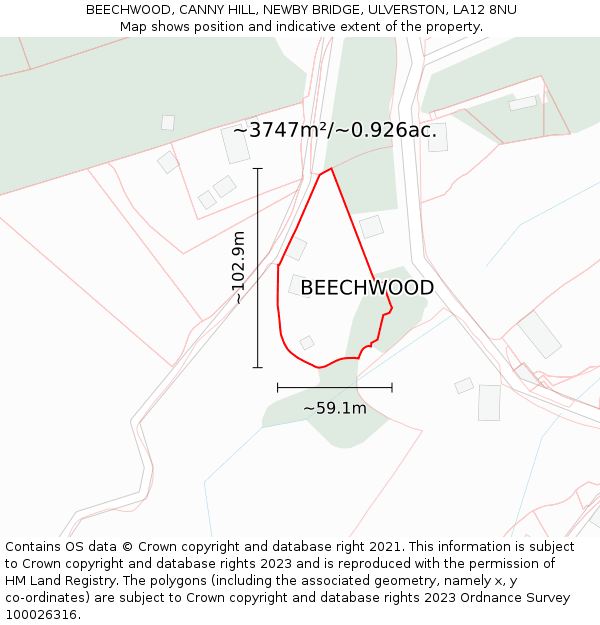 BEECHWOOD, CANNY HILL, NEWBY BRIDGE, ULVERSTON, LA12 8NU: Plot and title map