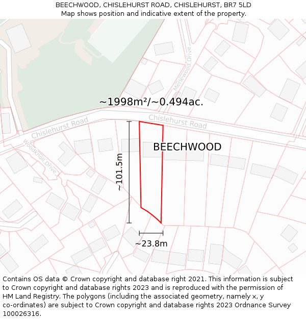 BEECHWOOD, CHISLEHURST ROAD, CHISLEHURST, BR7 5LD: Plot and title map