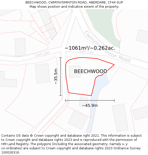 BEECHWOOD, CWMYNYSMINTON ROAD, ABERDARE, CF44 0UP: Plot and title map