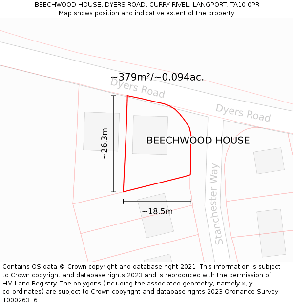BEECHWOOD HOUSE, DYERS ROAD, CURRY RIVEL, LANGPORT, TA10 0PR: Plot and title map