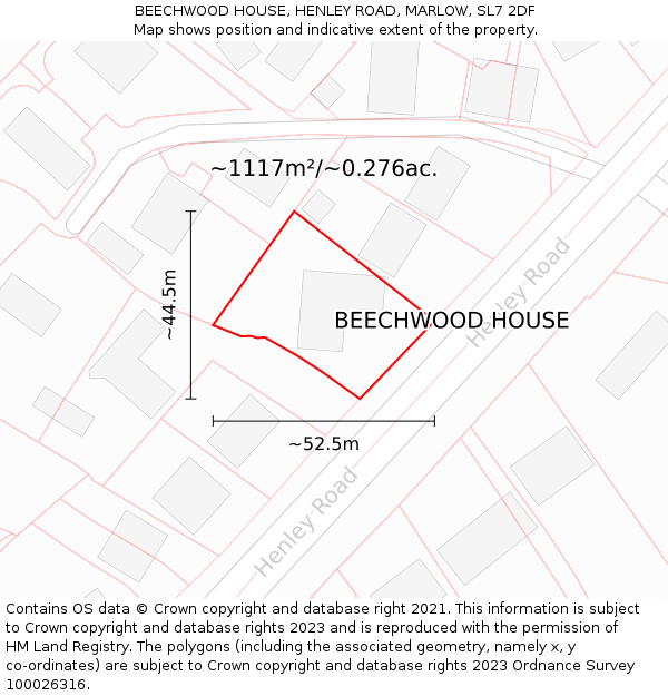 BEECHWOOD HOUSE, HENLEY ROAD, MARLOW, SL7 2DF: Plot and title map