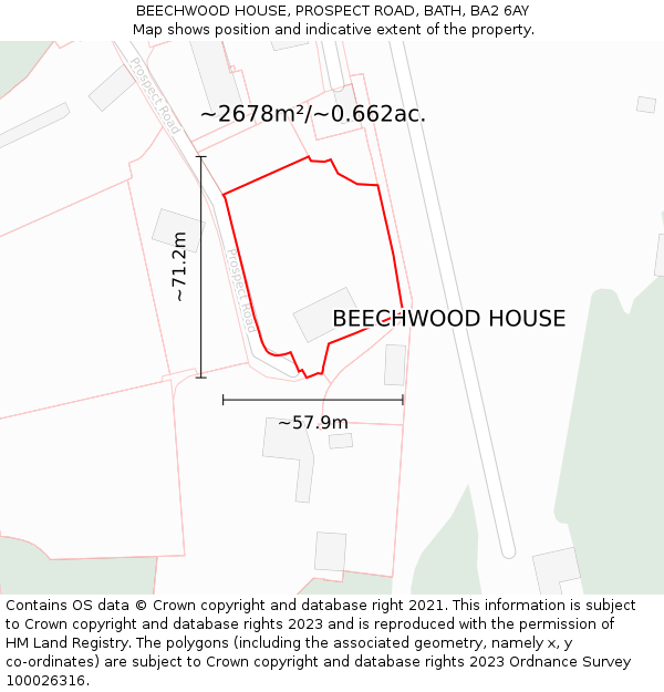 BEECHWOOD HOUSE, PROSPECT ROAD, BATH, BA2 6AY: Plot and title map