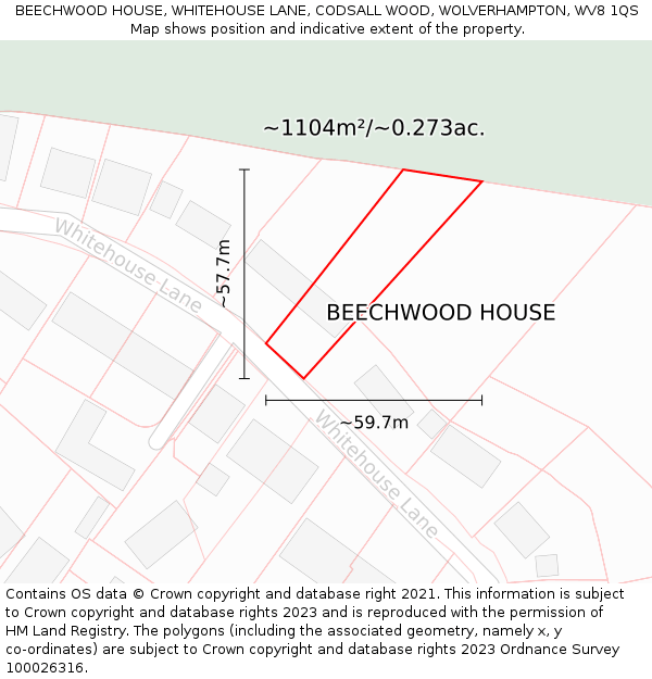 BEECHWOOD HOUSE, WHITEHOUSE LANE, CODSALL WOOD, WOLVERHAMPTON, WV8 1QS: Plot and title map