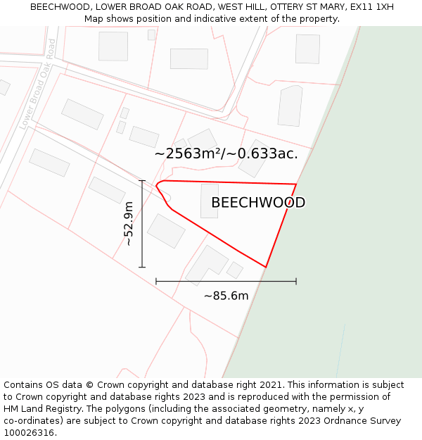 BEECHWOOD, LOWER BROAD OAK ROAD, WEST HILL, OTTERY ST MARY, EX11 1XH: Plot and title map