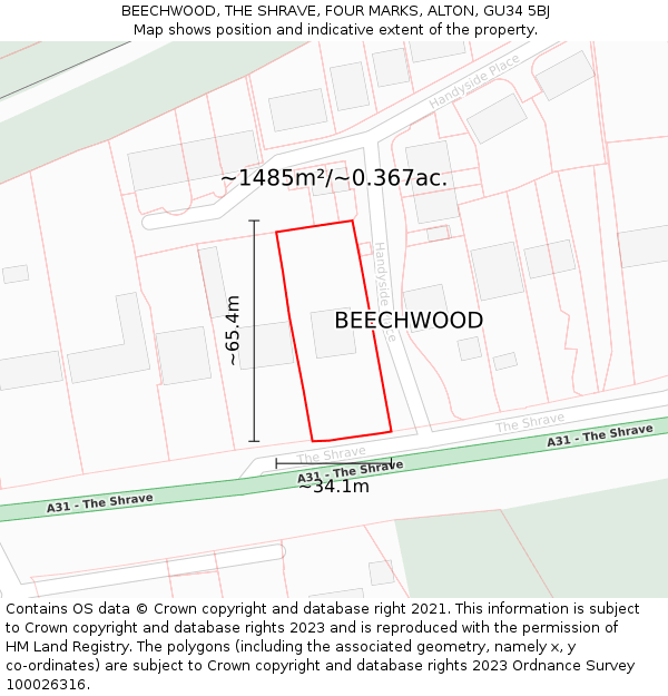 BEECHWOOD, THE SHRAVE, FOUR MARKS, ALTON, GU34 5BJ: Plot and title map