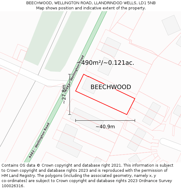 BEECHWOOD, WELLINGTON ROAD, LLANDRINDOD WELLS, LD1 5NB: Plot and title map