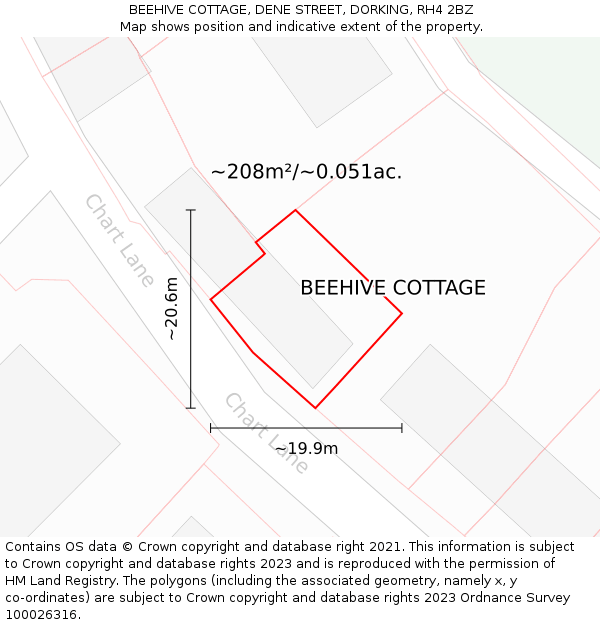 BEEHIVE COTTAGE, DENE STREET, DORKING, RH4 2BZ: Plot and title map