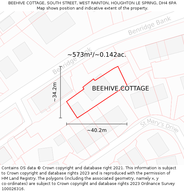 BEEHIVE COTTAGE, SOUTH STREET, WEST RAINTON, HOUGHTON LE SPRING, DH4 6PA: Plot and title map