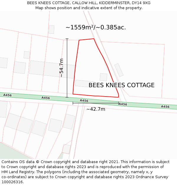 BEES KNEES COTTAGE, CALLOW HILL, KIDDERMINSTER, DY14 9XG: Plot and title map