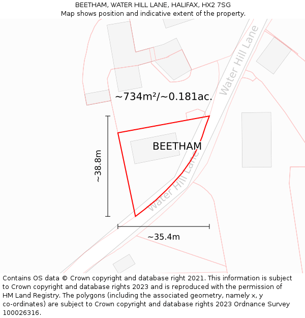 BEETHAM, WATER HILL LANE, HALIFAX, HX2 7SG: Plot and title map