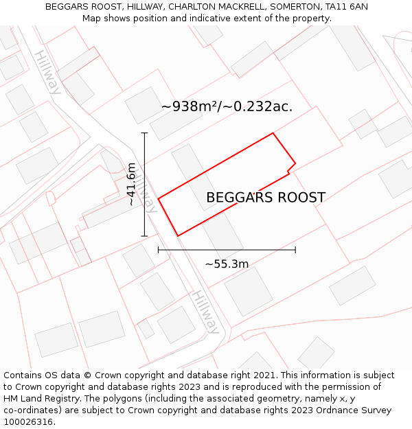 BEGGARS ROOST, HILLWAY, CHARLTON MACKRELL, SOMERTON, TA11 6AN: Plot and title map