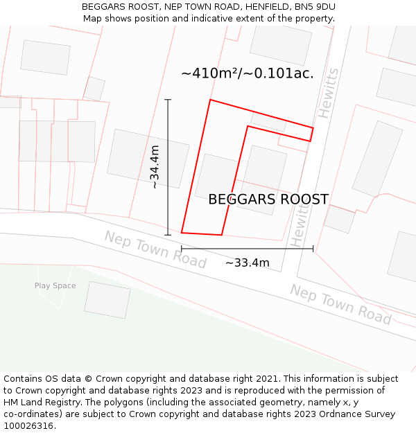 BEGGARS ROOST, NEP TOWN ROAD, HENFIELD, BN5 9DU: Plot and title map