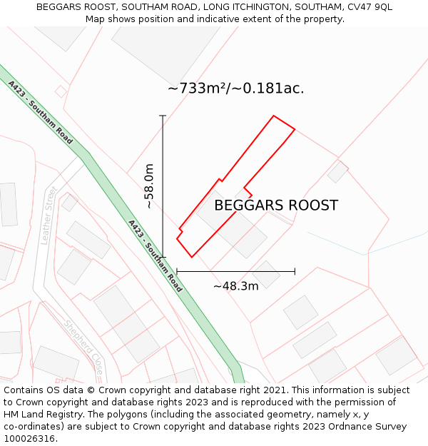 BEGGARS ROOST, SOUTHAM ROAD, LONG ITCHINGTON, SOUTHAM, CV47 9QL: Plot and title map