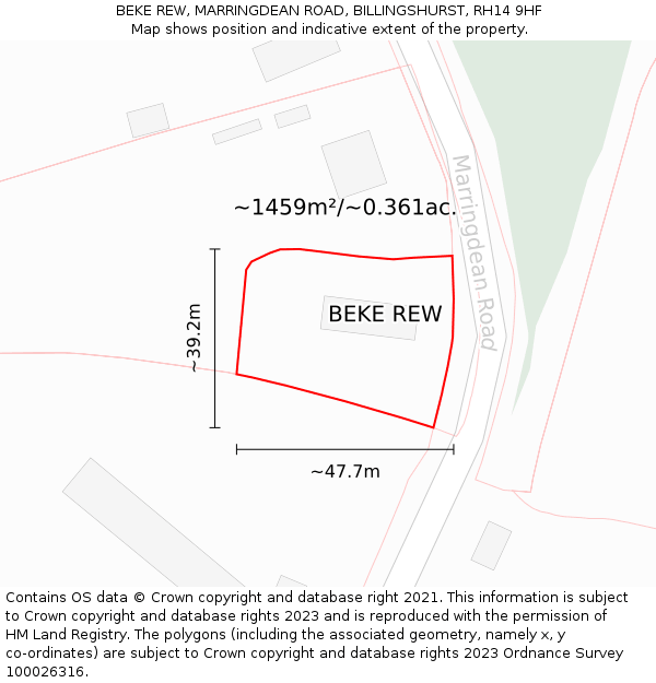 BEKE REW, MARRINGDEAN ROAD, BILLINGSHURST, RH14 9HF: Plot and title map