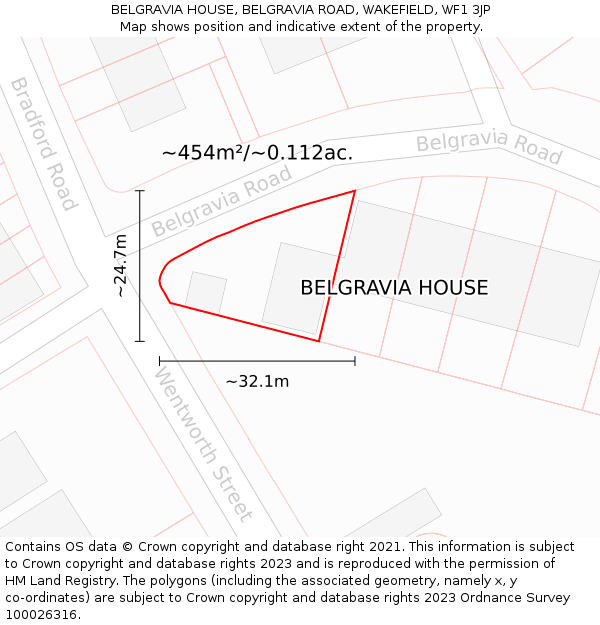 BELGRAVIA HOUSE, BELGRAVIA ROAD, WAKEFIELD, WF1 3JP: Plot and title map