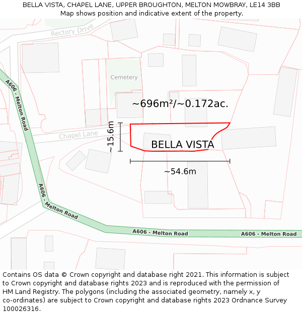 BELLA VISTA, CHAPEL LANE, UPPER BROUGHTON, MELTON MOWBRAY, LE14 3BB: Plot and title map