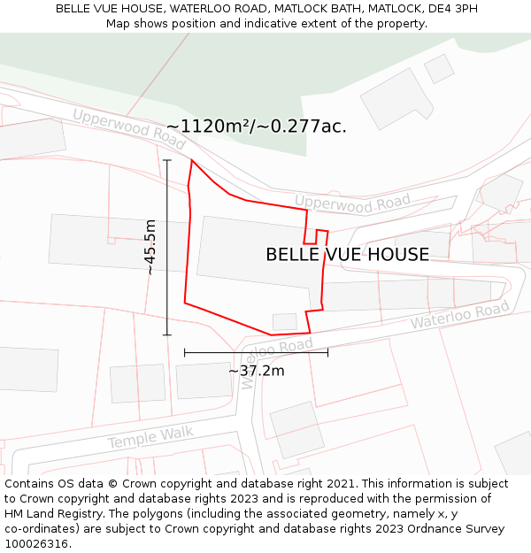 BELLE VUE HOUSE, WATERLOO ROAD, MATLOCK BATH, MATLOCK, DE4 3PH: Plot and title map