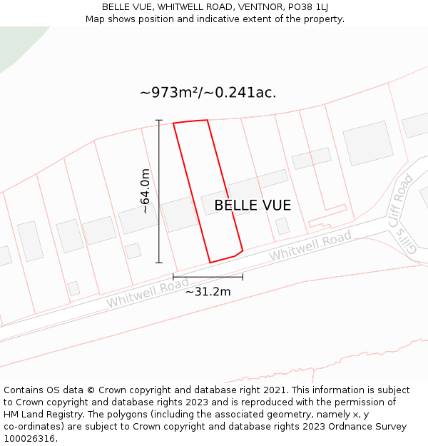 BELLE VUE, WHITWELL ROAD, VENTNOR, PO38 1LJ: Plot and title map
