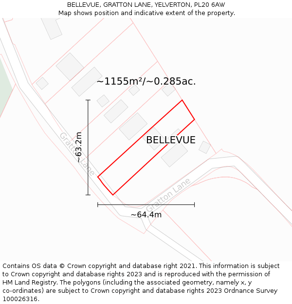 BELLEVUE, GRATTON LANE, YELVERTON, PL20 6AW: Plot and title map
