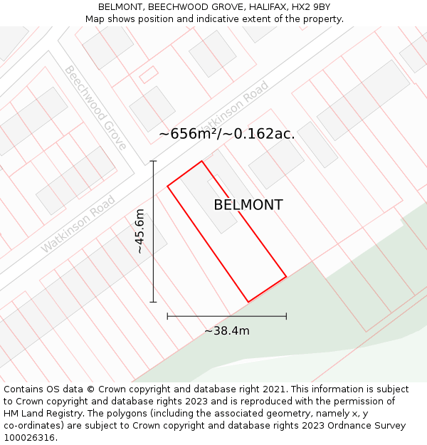 BELMONT, BEECHWOOD GROVE, HALIFAX, HX2 9BY: Plot and title map