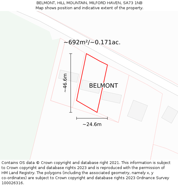 BELMONT, HILL MOUNTAIN, MILFORD HAVEN, SA73 1NB: Plot and title map