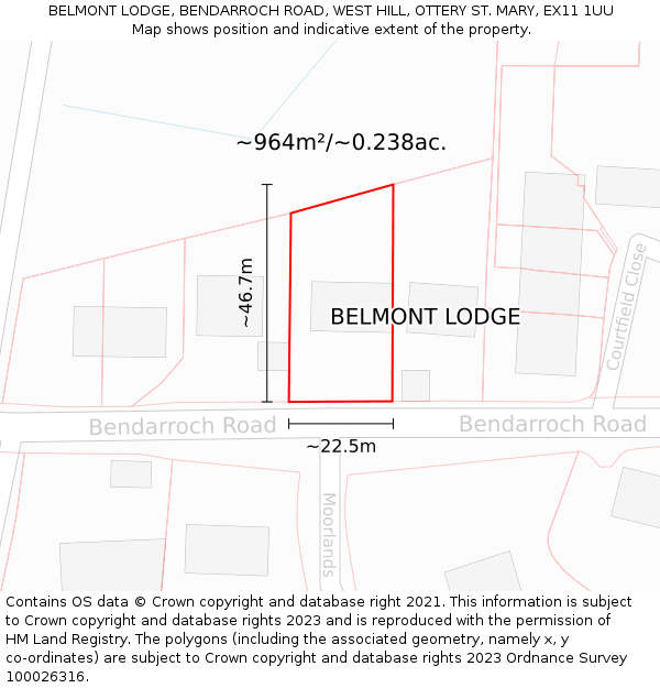 BELMONT LODGE, BENDARROCH ROAD, WEST HILL, OTTERY ST. MARY, EX11 1UU: Plot and title map