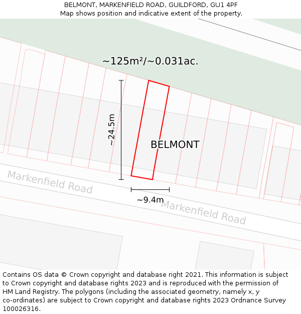 BELMONT, MARKENFIELD ROAD, GUILDFORD, GU1 4PF: Plot and title map