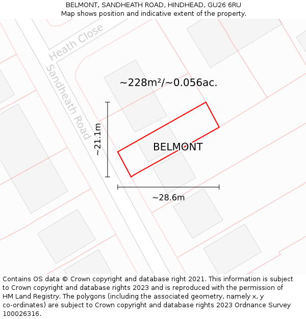 BELMONT, SANDHEATH ROAD, HINDHEAD, GU26 6RU: Plot and title map