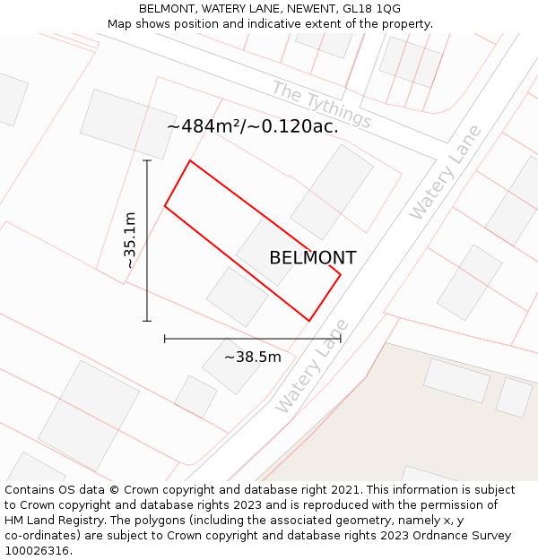 BELMONT, WATERY LANE, NEWENT, GL18 1QG: Plot and title map