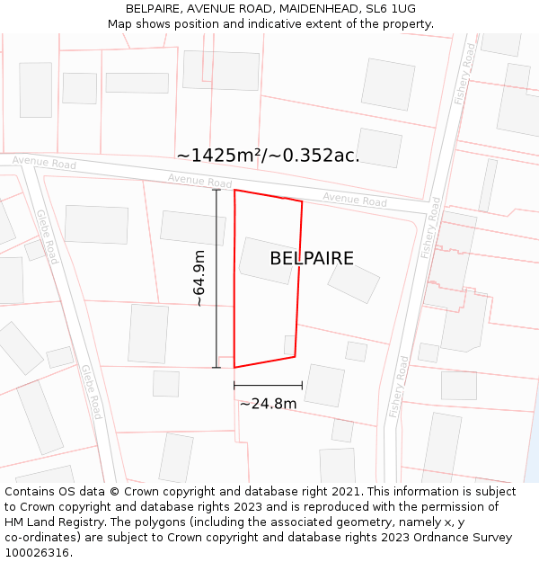 BELPAIRE, AVENUE ROAD, MAIDENHEAD, SL6 1UG: Plot and title map