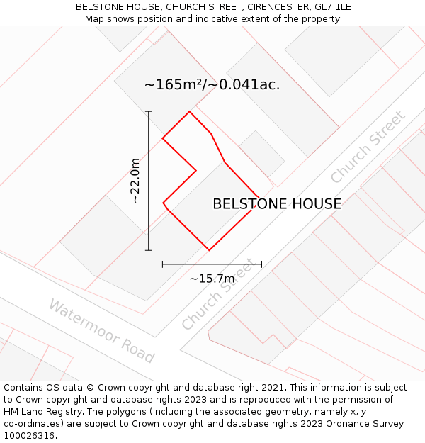 BELSTONE HOUSE, CHURCH STREET, CIRENCESTER, GL7 1LE: Plot and title map