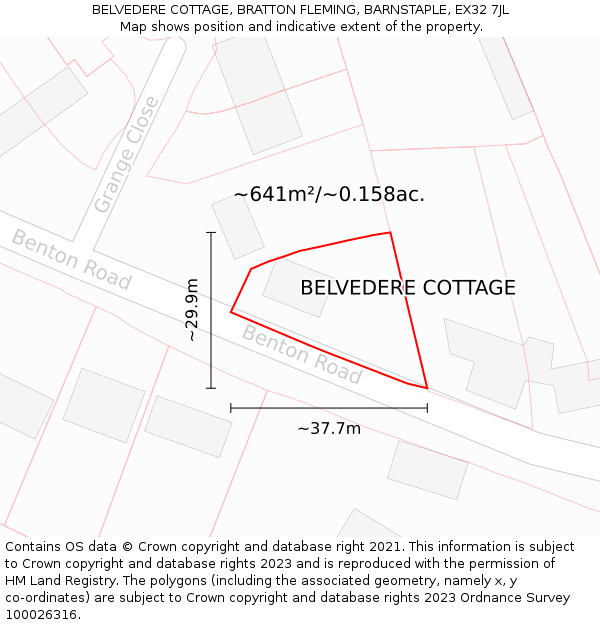 BELVEDERE COTTAGE, BRATTON FLEMING, BARNSTAPLE, EX32 7JL: Plot and title map