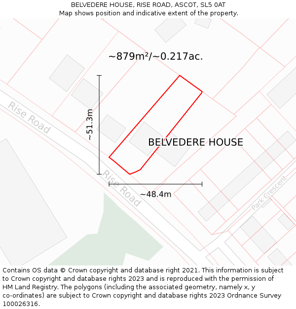 BELVEDERE HOUSE, RISE ROAD, ASCOT, SL5 0AT: Plot and title map