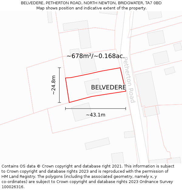 BELVEDERE, PETHERTON ROAD, NORTH NEWTON, BRIDGWATER, TA7 0BD: Plot and title map